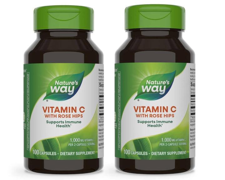 Nature's Way Vitamin C with Rose Hips, Powerful Antioxidant & Immune Function Support from Vitamin C*,Promotes Collagen for Healthy Skin*, 100 Capsules (Packaging May Vary) - 2 Pack
