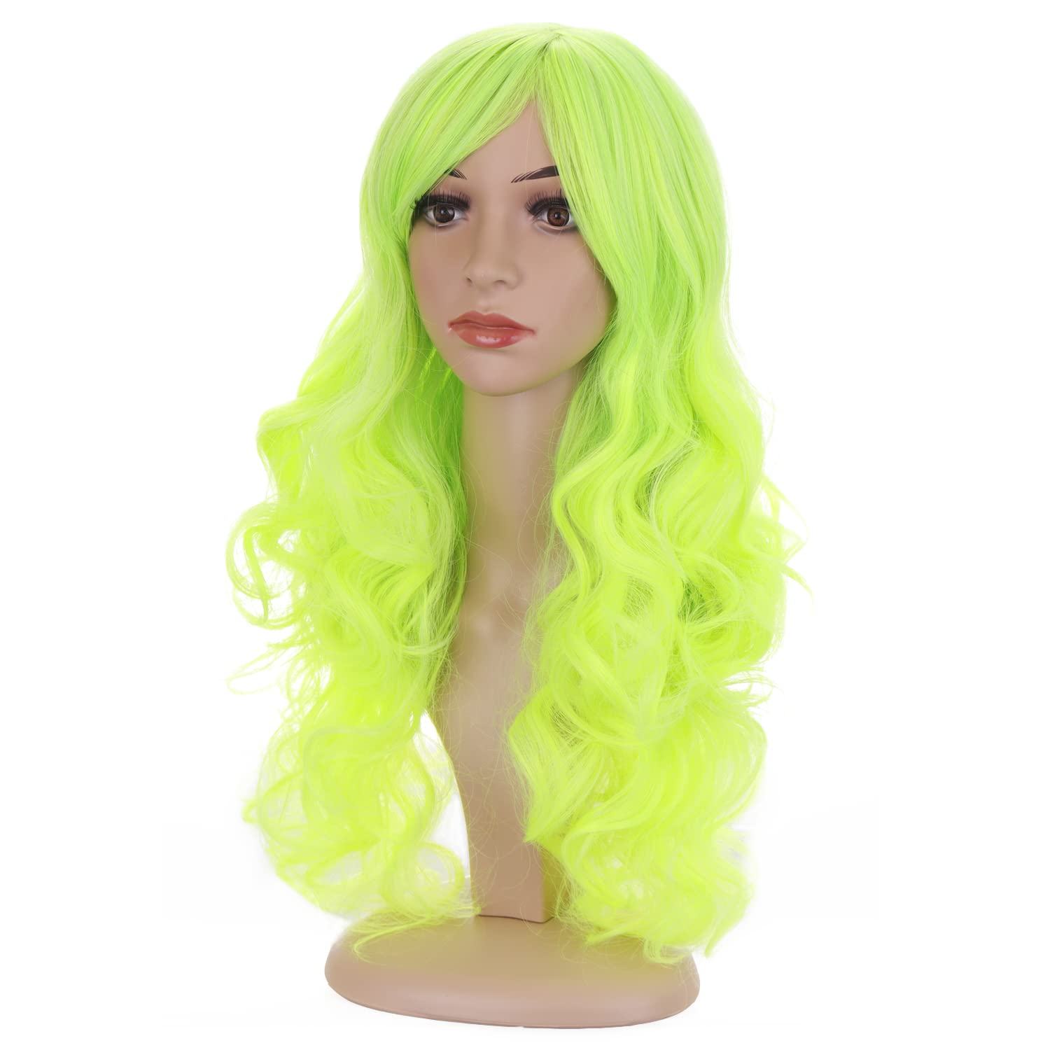 BERON 24 Stylish Long Curly Green Hair Wig Party Perruque (Mint Green)