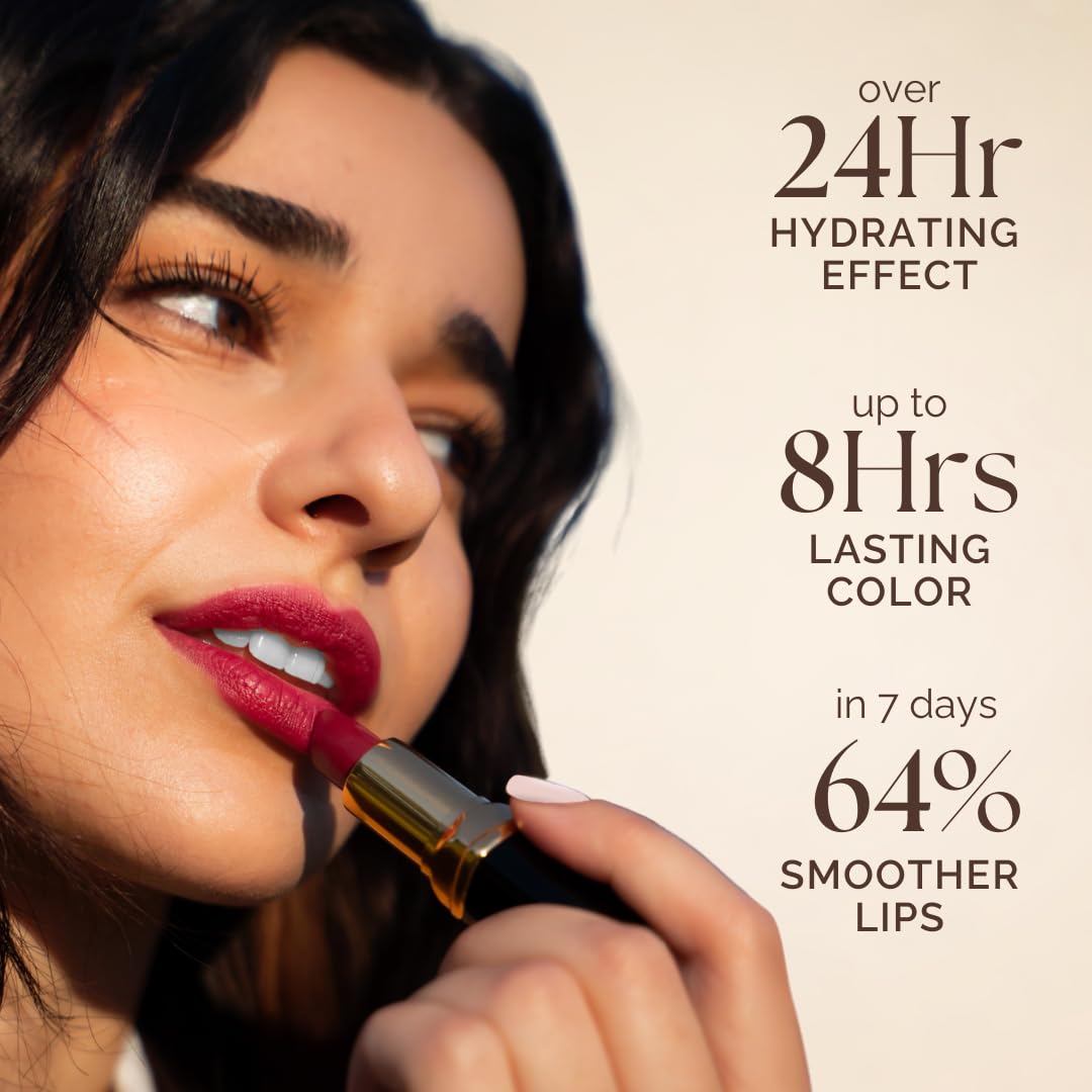 Essence Of Argan Deep Moisturizing and Long Lasting Lipstick - Hydrating Lip Care with 100% Pure Organic Argan Oil, Shea Butter, Jojoba Oil & Aloe Vera - Pink Luster