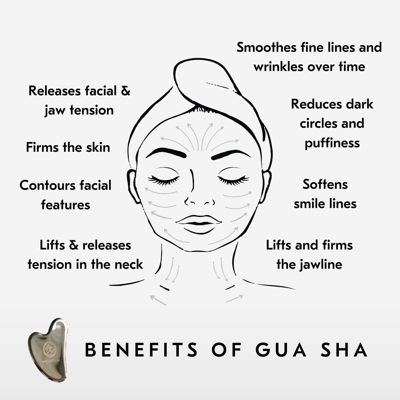 Mount Lai - The Stainless Steel Gua Sha Facial Lifting Tool | Cooling Gua Sha to Sculpt Facial Features + Release Tension