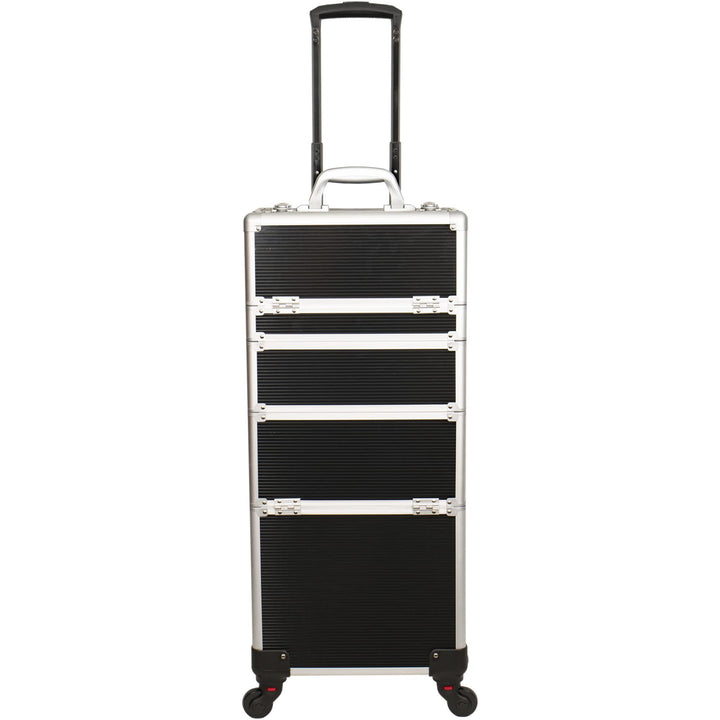 Ver Beauty 2-in-1 4-wheels professional rolling aluminum cosmetic makeup travel case and easy-slide & extendable trays with dividers - vt002, Black Matte
