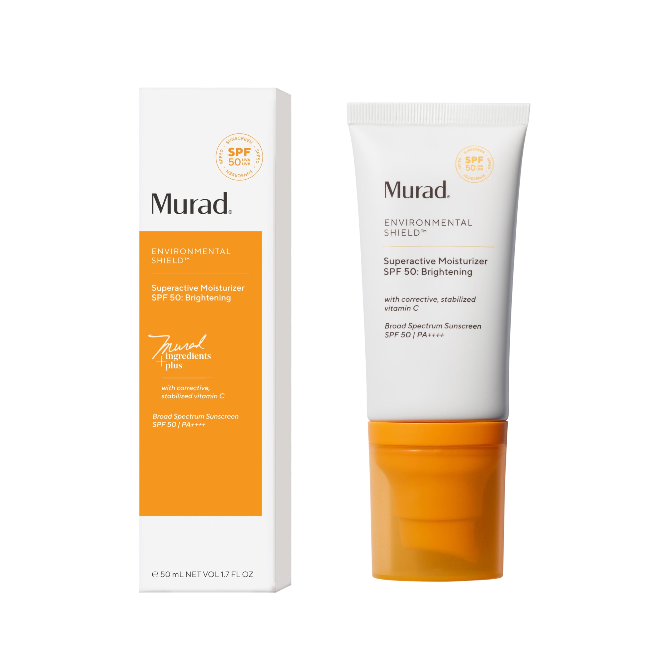 Murad Superactive Brightening Moisturizer SPF 50 - Vitamin C Packed Hydrating Ulta Sheer Facial Sunscreen With Lipid-boosting Technology Providing Preventive Aging Protection from UVA/UVB - 1.7Fl Oz