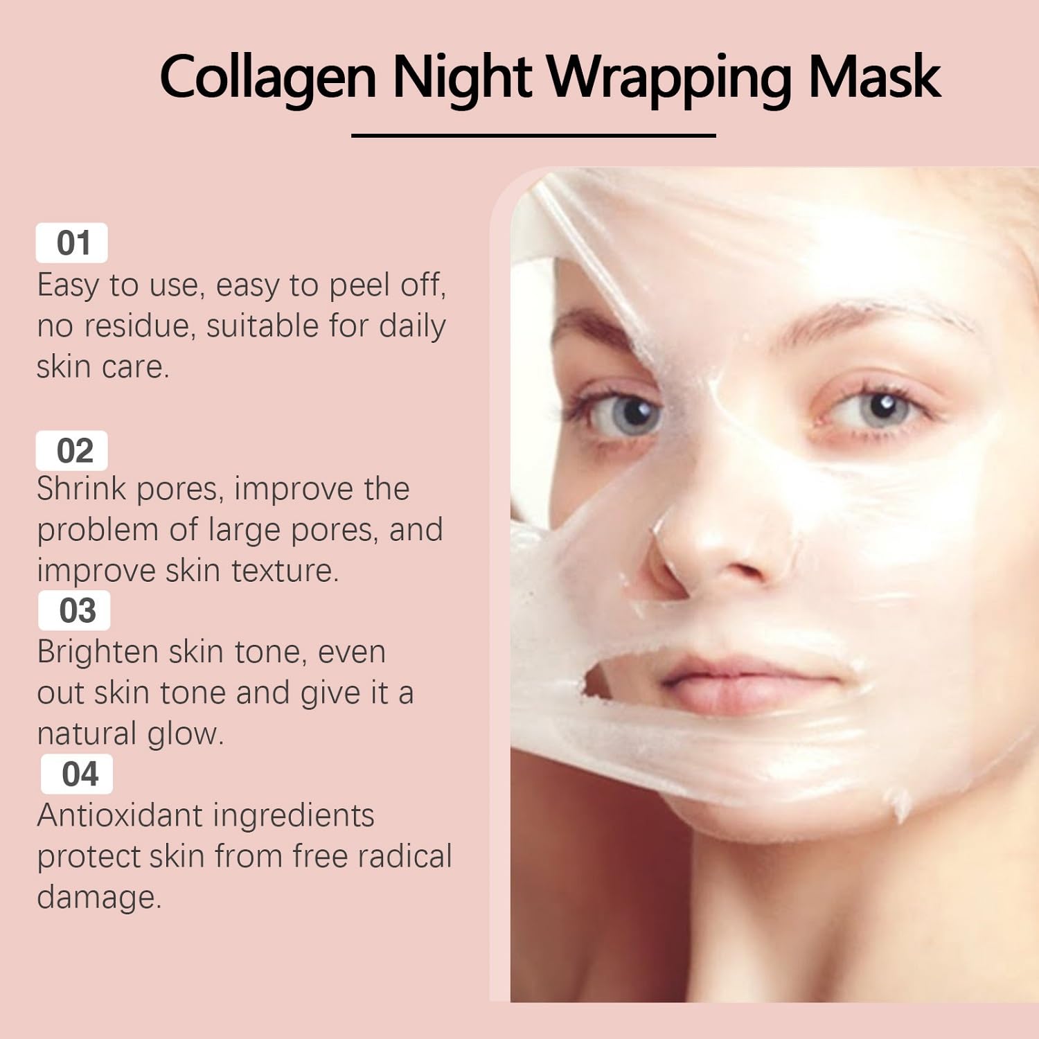 LOYOTICE Collagen Overnight Wrapping Peel Off Facial Mask Pack,Collagen Night Wrapping Mask,Hydrates and Tightens Skin,Reduces Sagging,Elasticity & Hydration Care 2.54 fl.oz (with Brush)