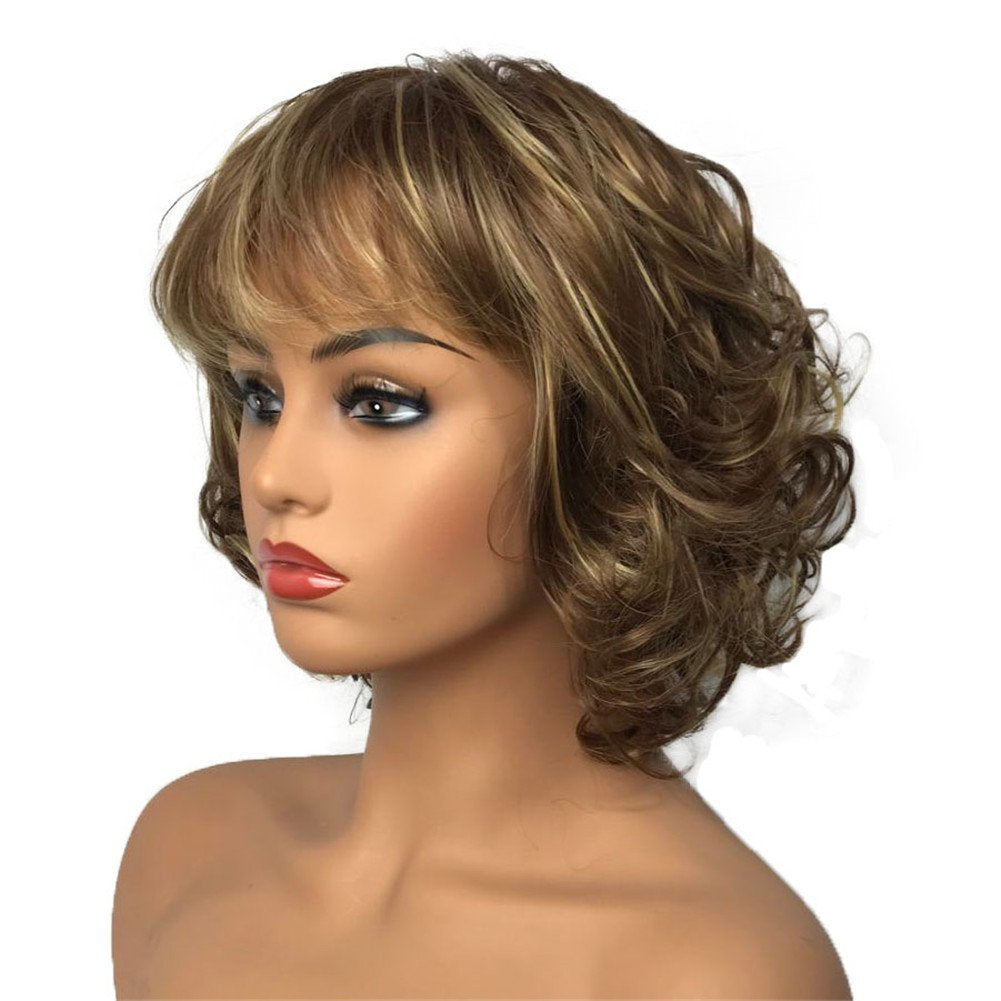 Aimole Short Curly Hair Blonde/Auburn Natural Wigs Women Synthetic Capless Wig