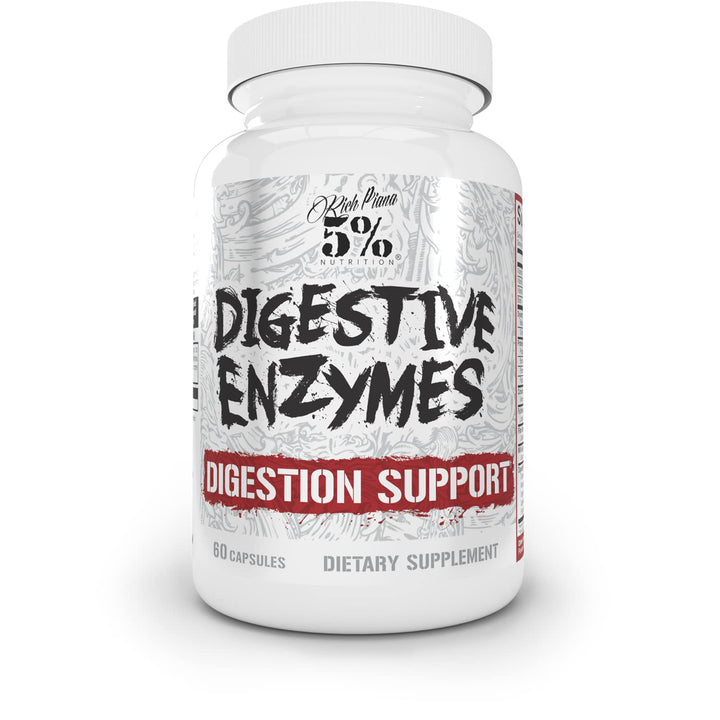 5% Nutrition Rich Piana Digestive Enzymes w/Vitamin B Complex | Enzymes for Protein, Carb, Fat, Fiber & Lactose Breakdown | Betaine, Bromelain, Papain (Papaya), Lipase, Lactase, 60 Veg Caps (30 Svgs)