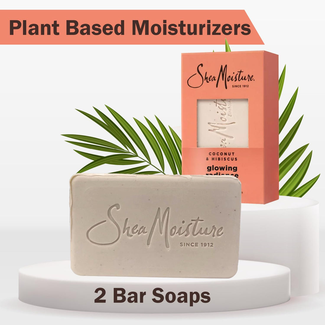 SheaMoisture Bar Soap Coconut & Hibiscus - Glowing Radiance Body Wash Bar Soap with Plant-Based Moisturizers to Gently Clean and Brighten Dull Skin - 8 oz. Bar 2 Pack