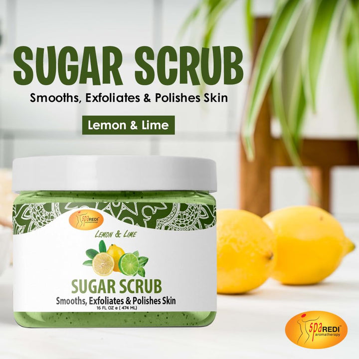 SPA REDI Sugar Scrub Lemon and Lime - Moisturizing and Exfoliating Body Scrub, Face, Hand, Foot Scrub body exfoliator for Nourishing, Glow, Polish, Smooth and Fresh Skin 16 Oz