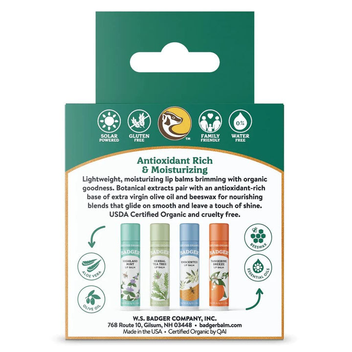 Badger Classic Lip Balm 4-pack Gift Set