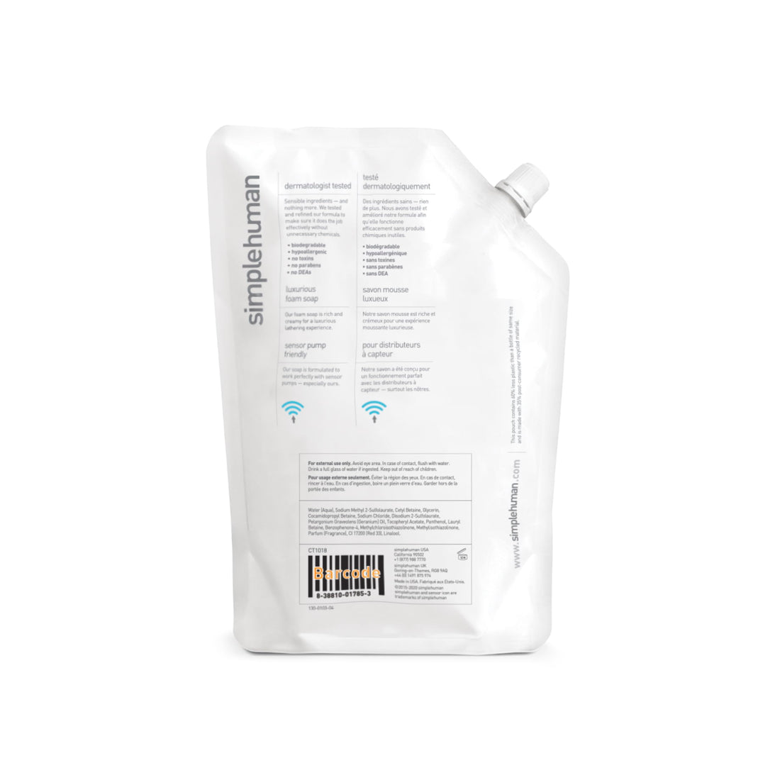 simplehuman Geranium Moisturizing Liquid Hand Soap Refill Pouch, 34 Fl. Oz