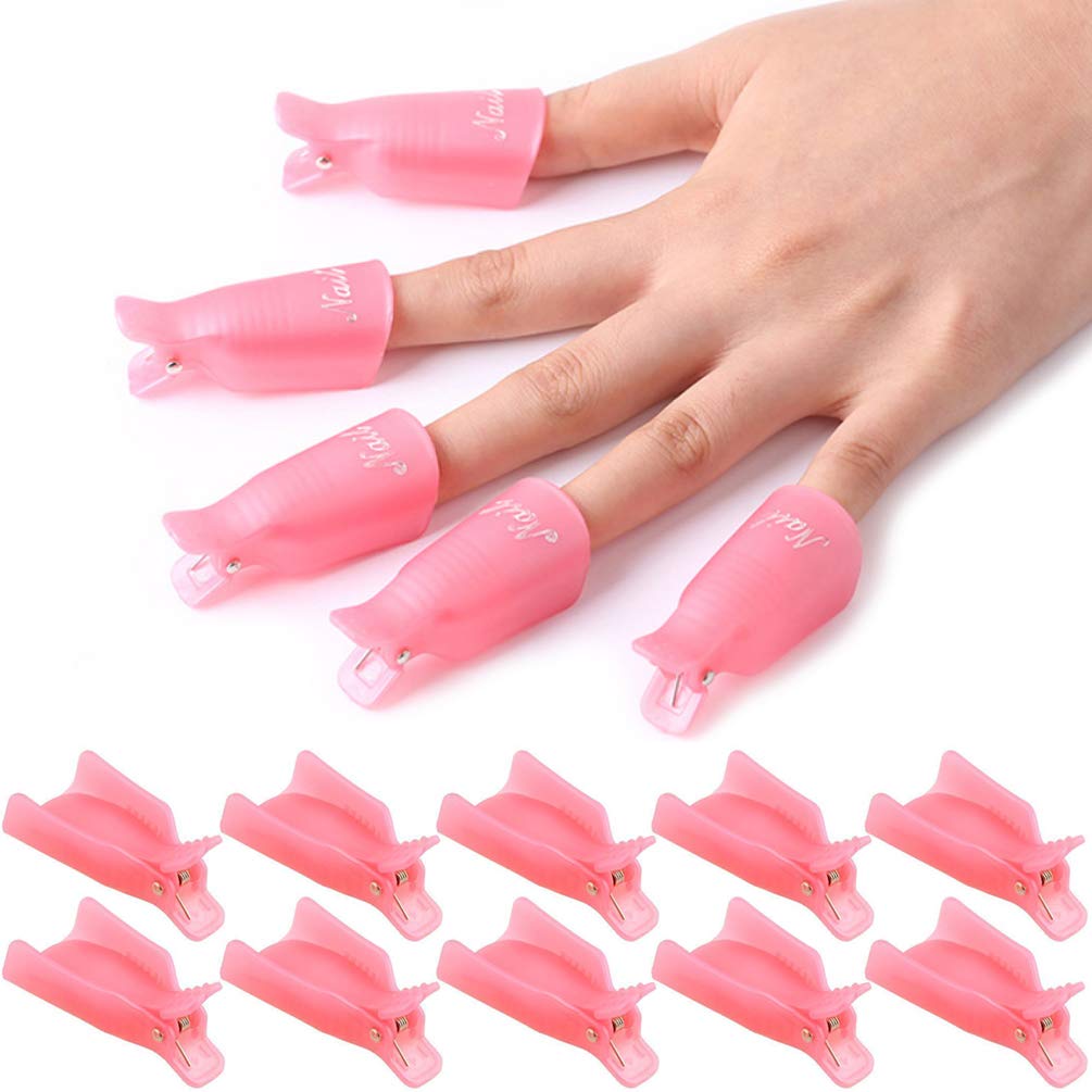 KINGMAS 10 Pieces Plastic Acrylic Nail Art Soak Off Cap Clip UV Gel Polish Remover Wrap Tool