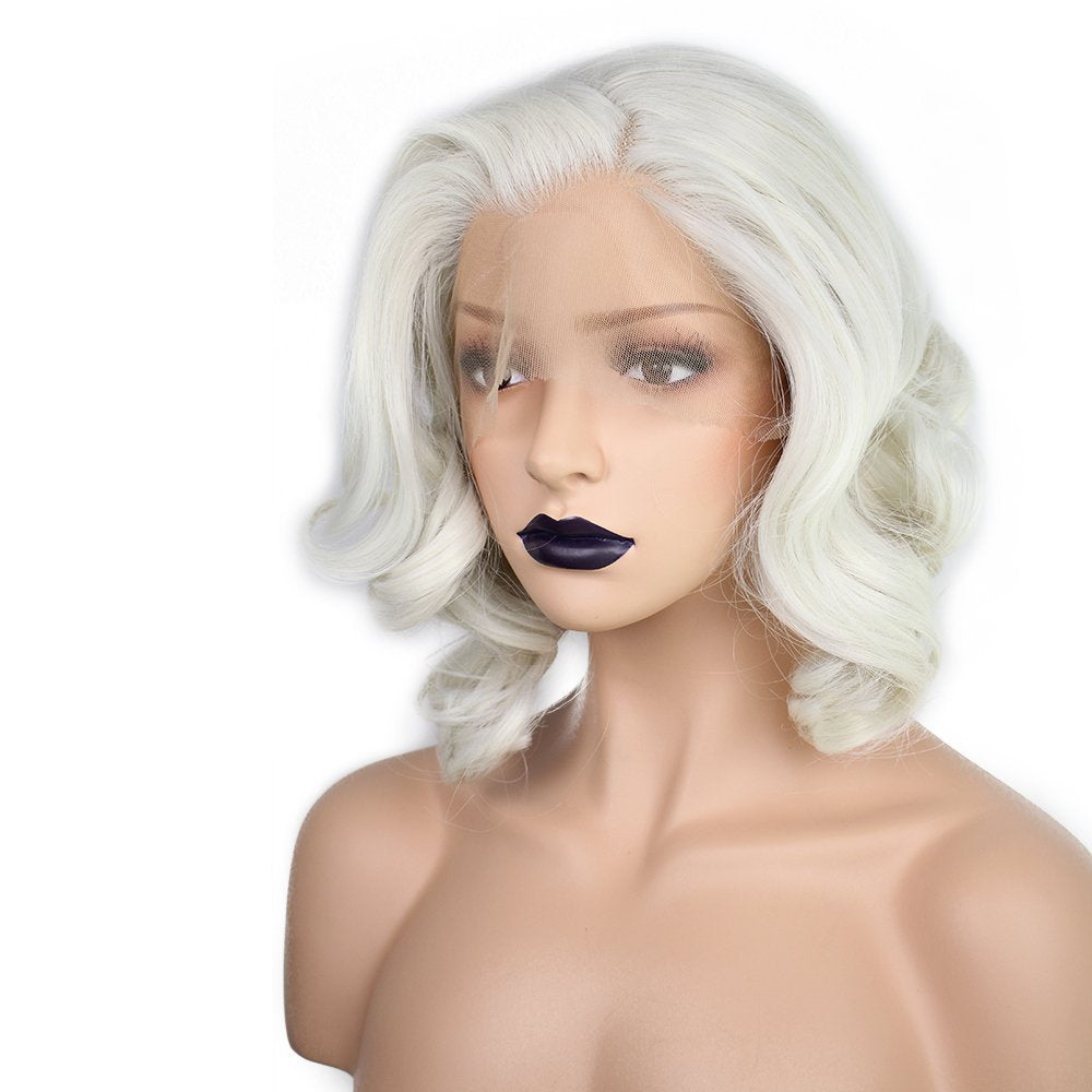 Anogol Hair Cap+Short Curly Bob Wigs Blonde Synthetic Lace Front Wig Glueless Natural Hairline For Women Heat Resistant Full Hair