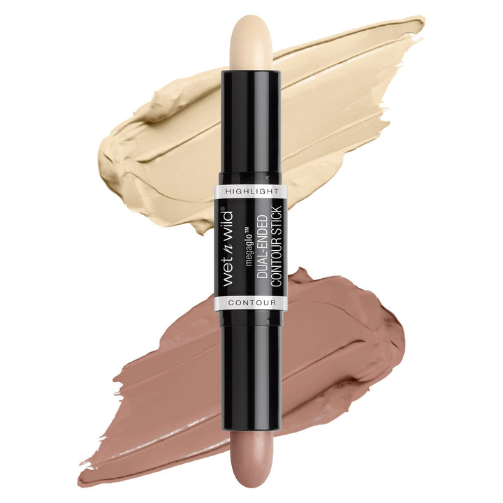 Wet n Wild MegaGlo Dual-Ended Contour Stick, 2-in-1 Contour Stick with Contouring Shade and Highlighter, Easy-to-Blend Formula, for a Defined and Chiseled Look, Light/Medium Paraben & Cruelty Free-8g