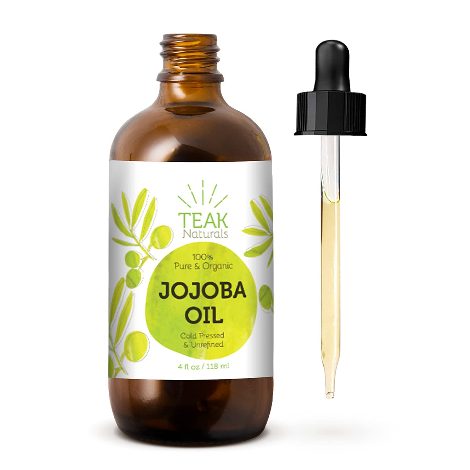 100% ORGANIC Teak Naturals Jojoba Oil - 4 oz - Pure Cold Pressed Unrefined Natural - Made In The USA