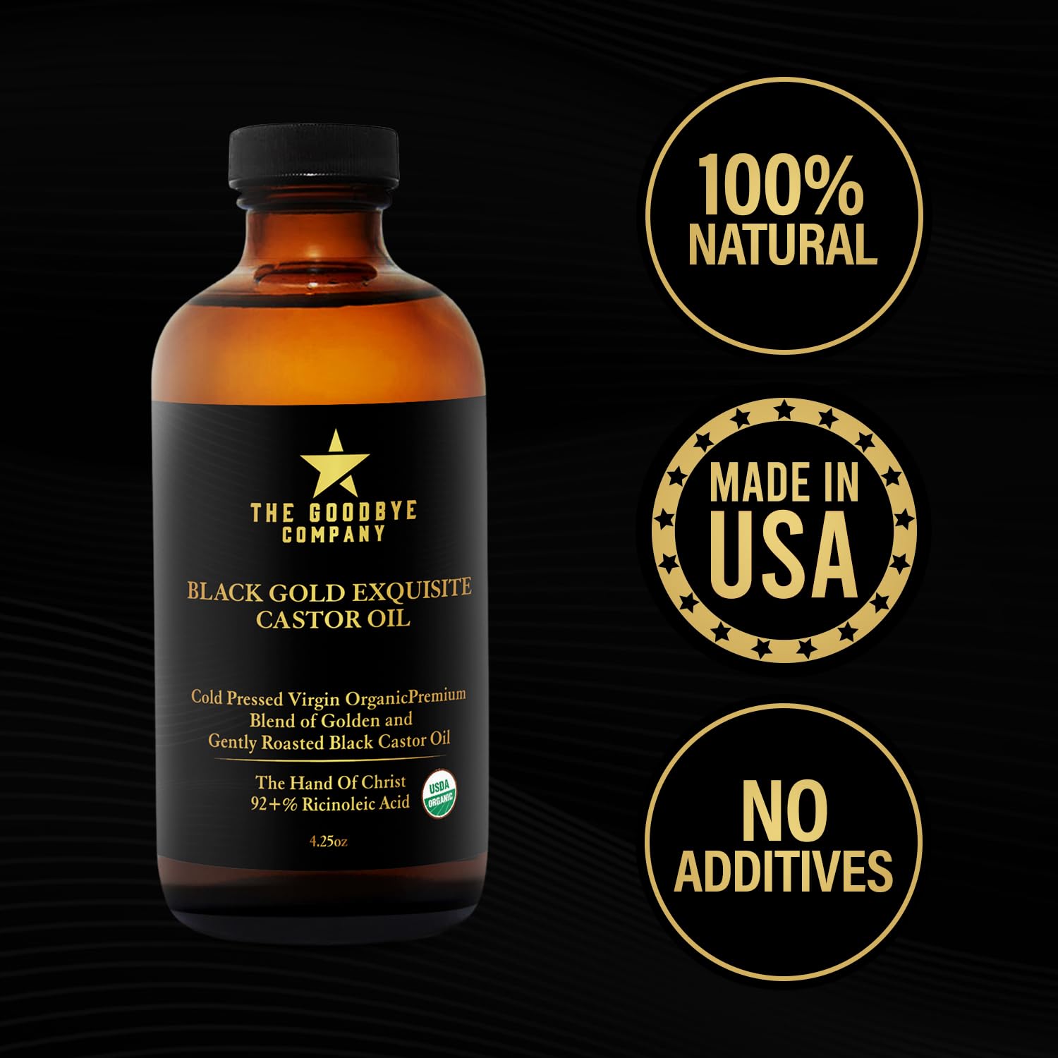 The Goodbye Company Black & Gold Castor Oil Blend – USDA Organic, Cold-Pressed & Unrefined – Pure Hexane-Free Oil for Hair, Skin, Body, Eyelashes & Eyebrows