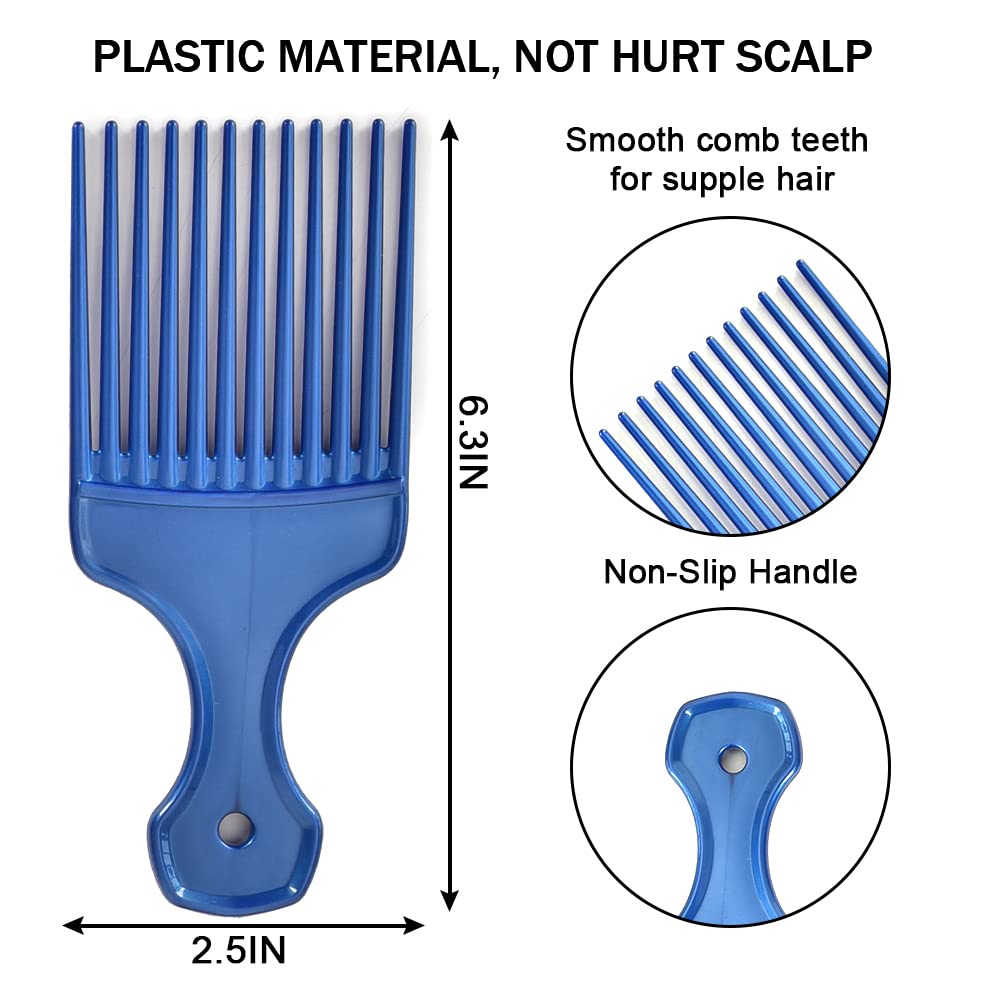 6 Pack Hair Picks for Curly Hair, 6.3 Inch Plastic Afro Pick for Women Men Hair Styling, Wide Tooth Afro Comb for Hairdressing (6 Colors)