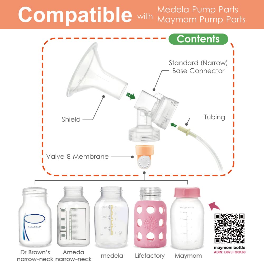 Maymom Breast Pump Kit Compatible with Medela Pump in Style Advanced Pump; 2xTwo-Piece 19mm Breastshield, 2 Valve, 4 Membrane, 2 Replacement Tubing; Replacement Part for Medela Shield, Medela Valve