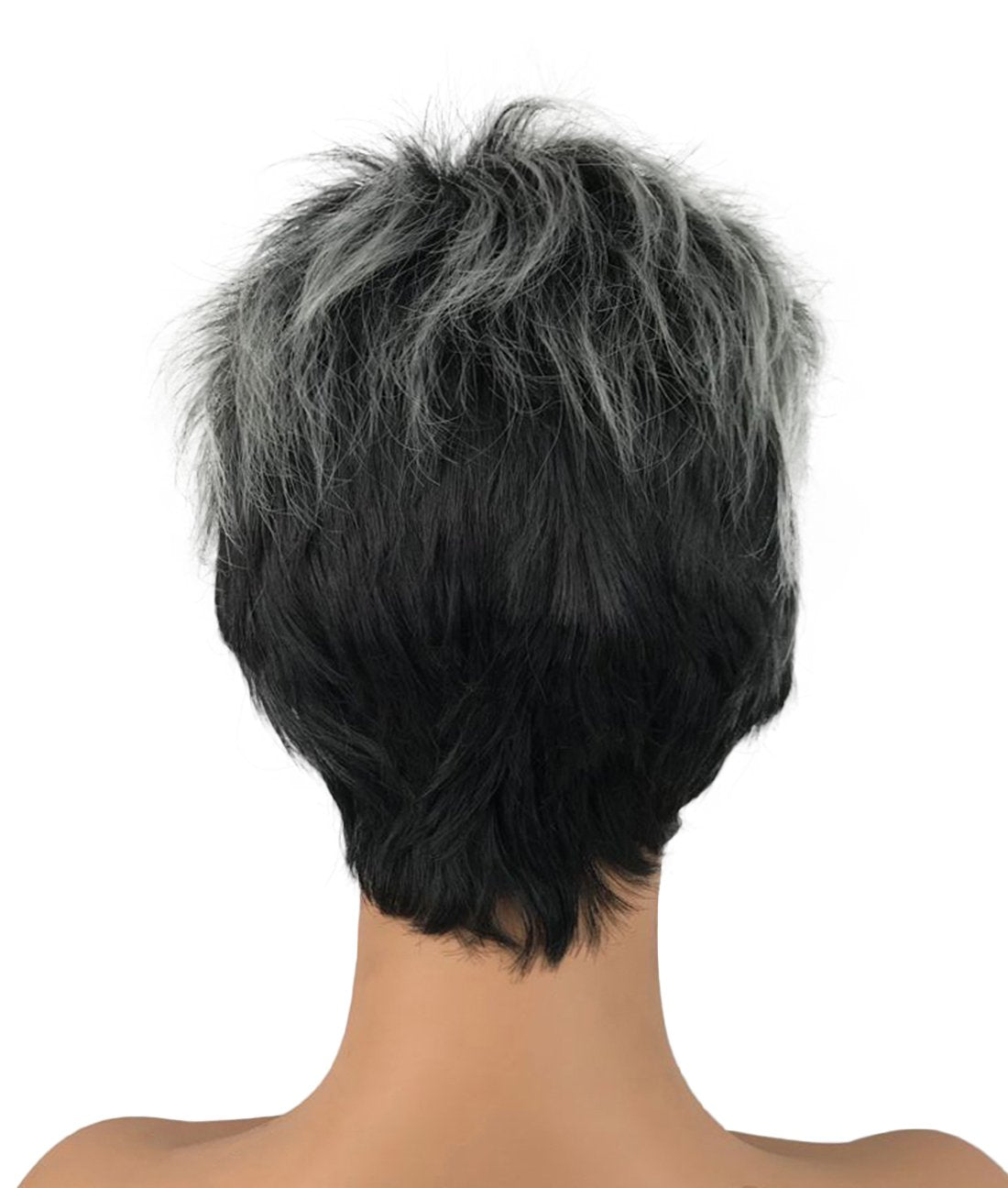 Wiginway 6'' Short Straight Wig For Women Ombre Gray Black Wigs Side Bangs Layered Punk Nightclub Party Wigs