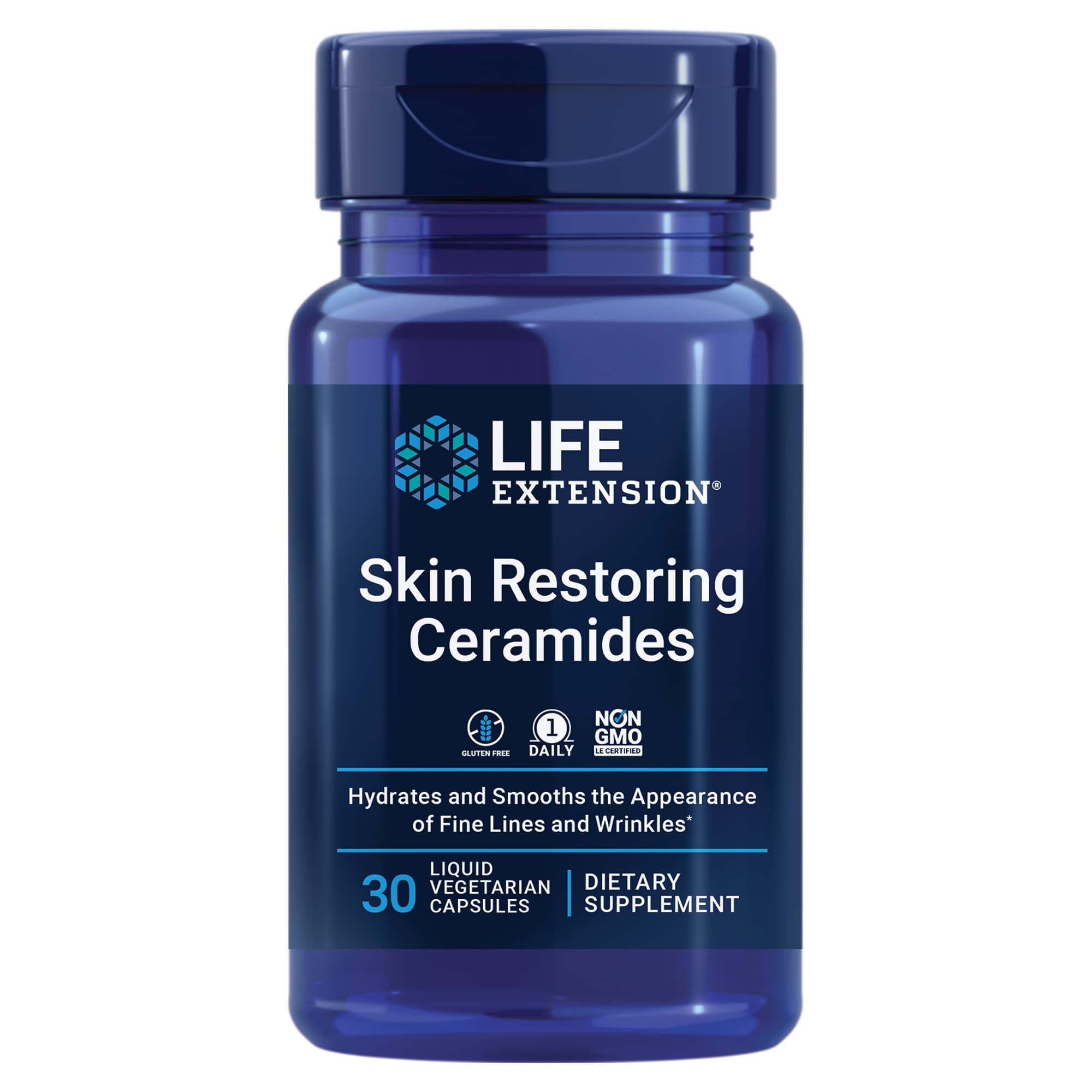 Life Extension Skin Restoring Ceramides - Promotes Hydration & Encourages Healthy Ceramide Levels in Skin - Once-Daily Oral Supplement - Non-GMO, Gluten-Free – 30 Liquid Vegetarian Capsules