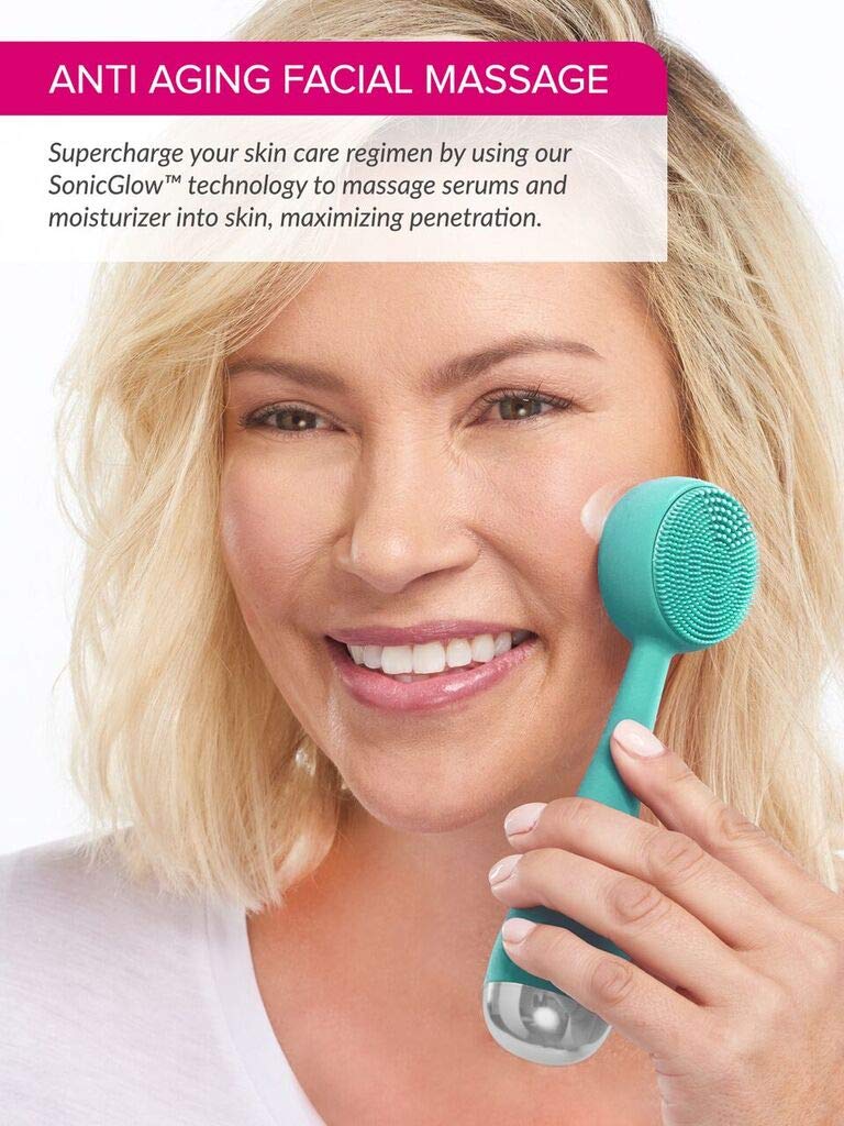 PMD Clean - Smart Facial Cleansing Device with Silicone Brush & Anti-Aging Massager - Waterproof - SonicGlow Vibration Technology - Lift, Firm, and Tone Skin on Face and Body - Lime