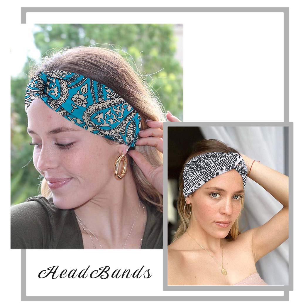 YBSHIN Boho Athletic Travel Headbands Cross Workout Head Wrap Knotted Turban Hair Scarf Yoga Elastic Printed Hair Band for Women and Girls(Pack of 3)