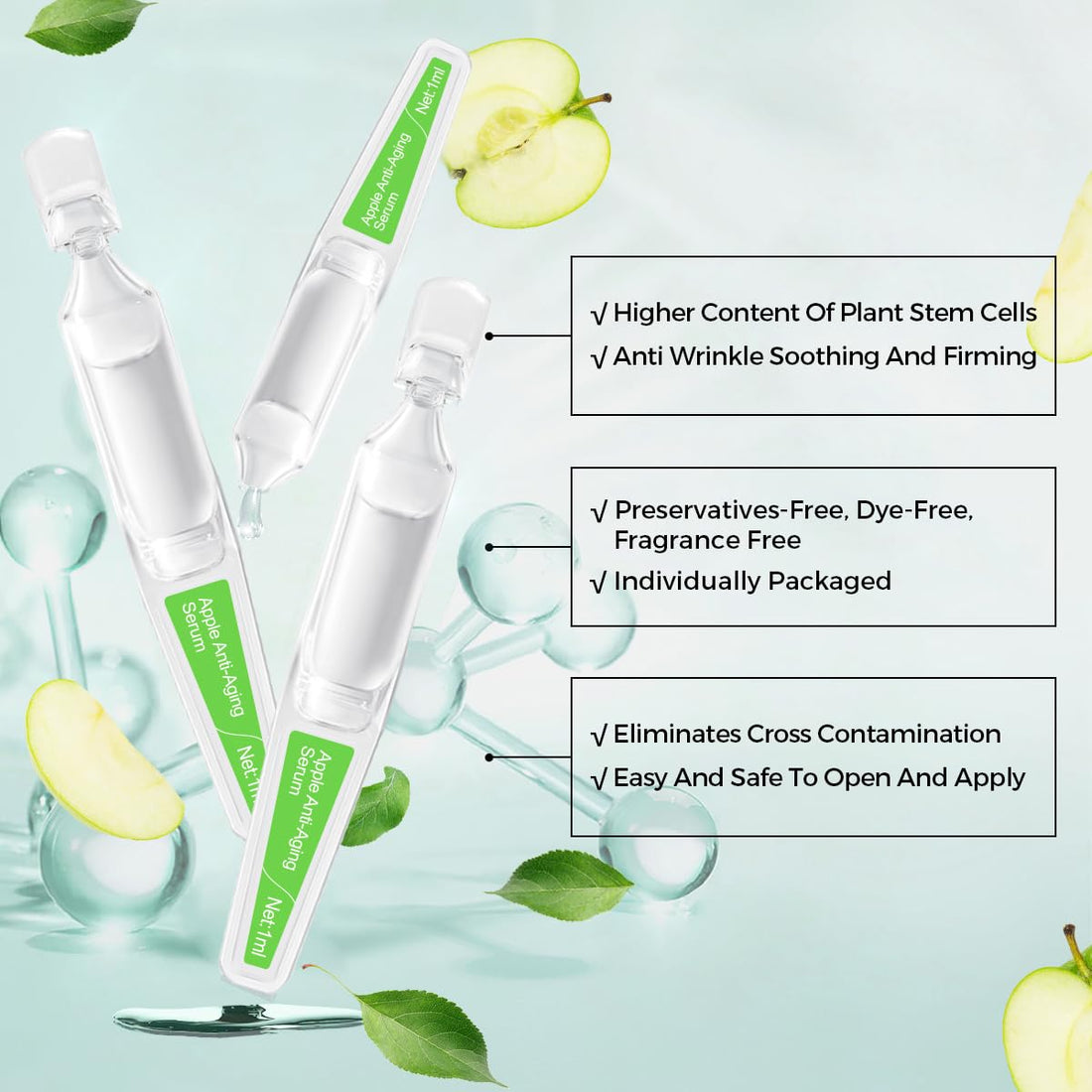 Hydrating & Anti-Aging Ampoules Serum - Apple Stem Cell & Tremella Mushroom Extract and Collagen - Deep Hydration, Anti-Wrinkle, Skin Firming & Revitalizing, For All Skin Types, 30 Pcs/Box