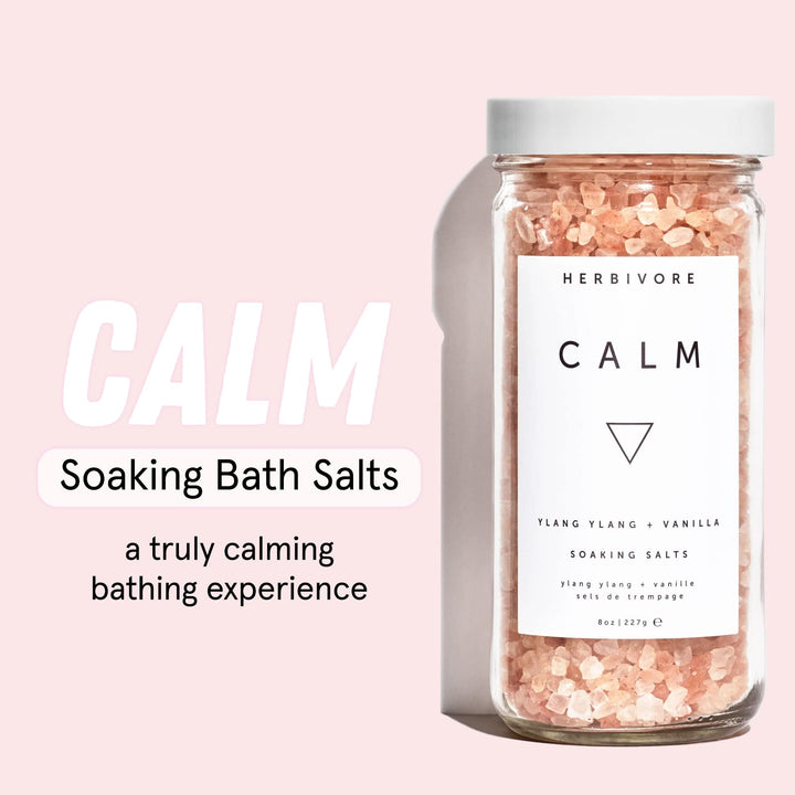 HERBIVORE Calm Soaking Bath Salts – Natural Himalayan Pink Salt, Moisturizing + Relaxing, Ylang Ylang & Vanilla, Plant-Based, Vegan, Cruelty-Free, 8 oz