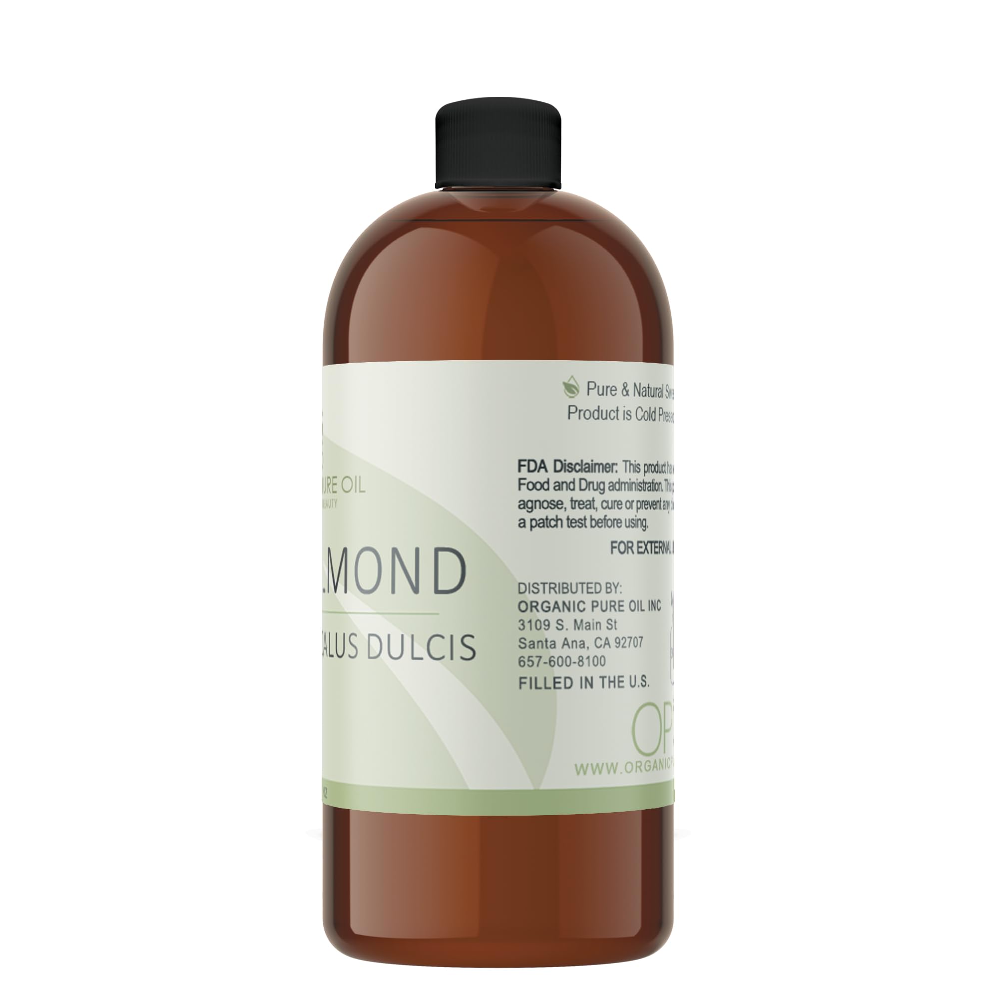 Sweet Almond - Pure & Cold Pressed, Non-GMO, Unrefined, Vegan, Extra Virgin Unrefined 32 OZ for Face Hair Skin Body Lips By Organic Pure Oil - Packaging May Vary