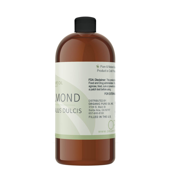 Sweet Almond - Pure & Cold Pressed, Non-GMO, Unrefined, Vegan, Extra Virgin Unrefined 32 OZ for Face Hair Skin Body Lips By Organic Pure Oil - Packaging May Vary