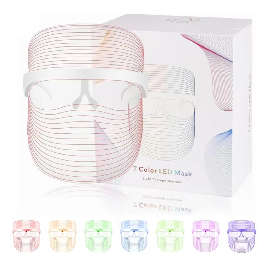 AYSUNY LED Face Mask Light Therapy, Ultra-Light upgraded Red Light Therapy for Face, 7-1 Colors L E D Facial Skin Care Mask, 7 colors Portable Rechargeable Skin Treatment Mask