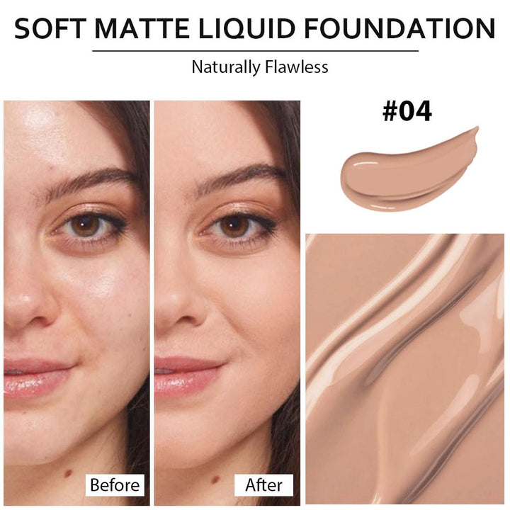 2 Pack Liquid Foundation Cream with Foundation Brush for Face Makeup,Durable Full Coverage Matte Concealer Make Up,Oil Control & Waterproof Base Primer -1 Fl.Oz (#04)