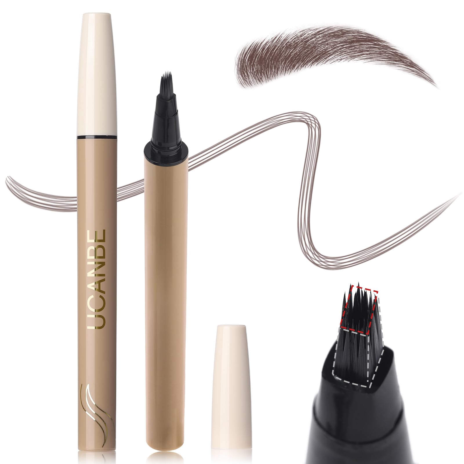 UCANBE Wild Natural Liquid Brow Pen - Microblading Eyebrow Pencil with Brow-Fection Angled Brush, Waterproof, Soft Bristles, Natural-Looking Brows, Last All Day for Women Girls Makeup(Ash Brown)
