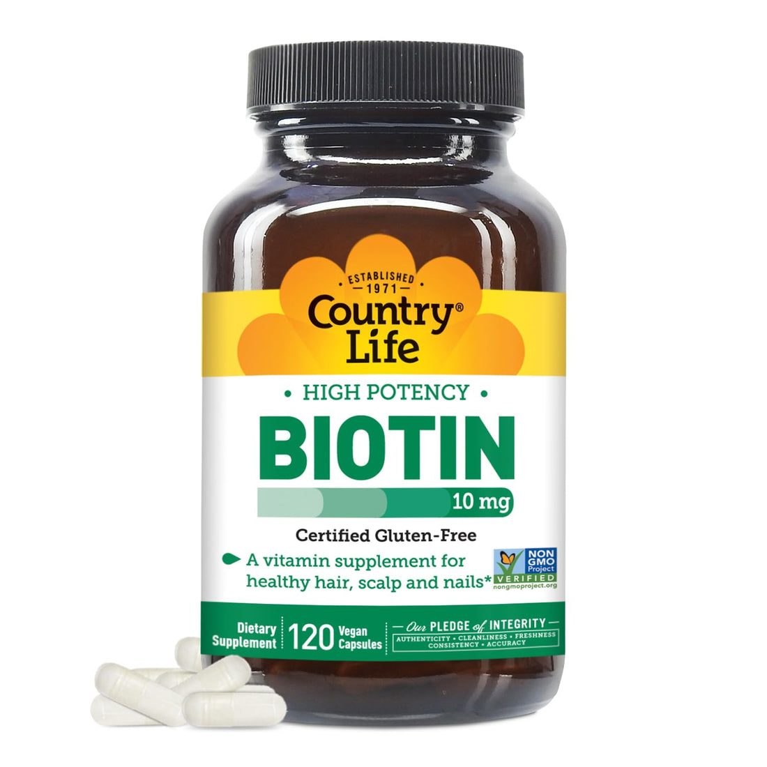 Country Life High-Potency Biotin 10mg - Vegan & Gluten-Free Biotin Supplement for Skin & Nails, Energy Metabolism - Biotin 10000mcg Capsules