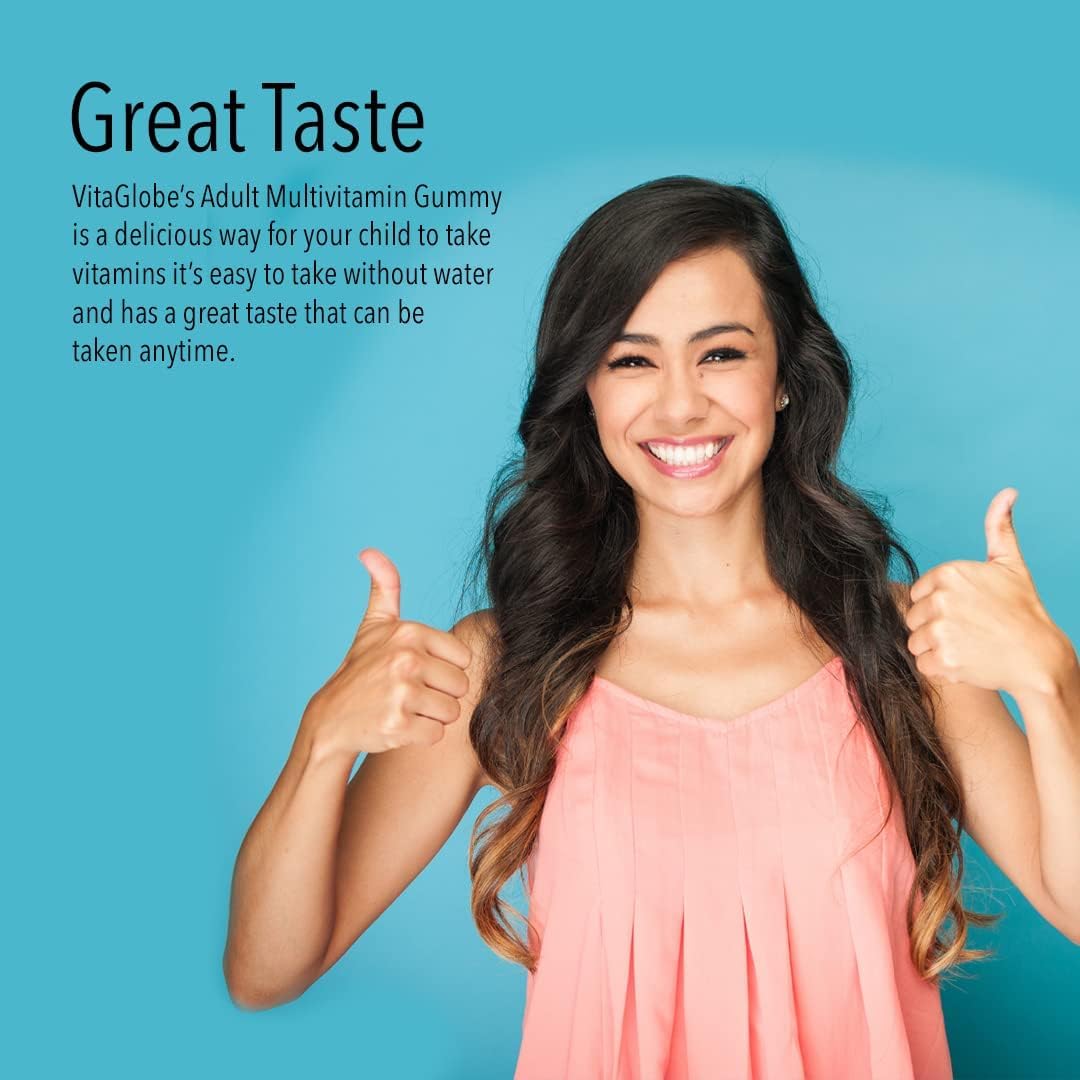 VITA GLOBE Adult Multivitamin Gummy with Vitamin, Vitamin C, Vitamin D Vitamin E, Niacin, Vitamin B6, Folate, Vitamin B12 Biotin, Pantothenic Acid, Sodium, Inisitol, 60 Count (Pack of 1)