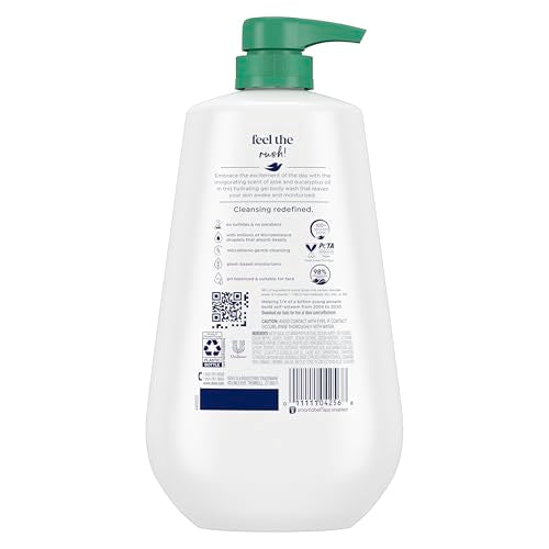 Dove Body Wash with Pump 3 Count Invigorate Aloe & Eucalyptus For 24hr Lotion-Soft Skin Moisturizing Skin Cleanser with No Sulfates No Parabens