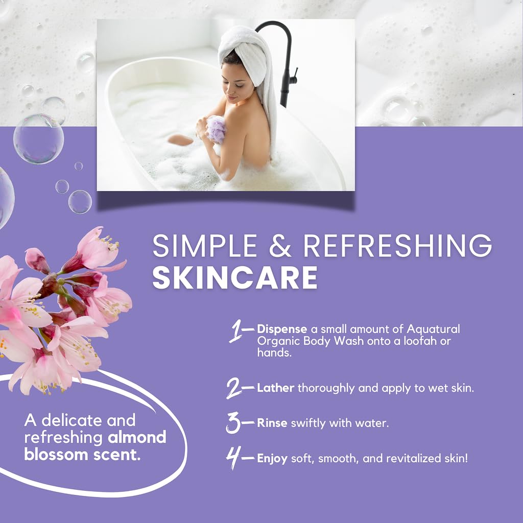 Aquatural Organic Body Wash - Plant-Based, Vegan Bodywash - Moisturizing Womens & Mens, Natural, Paraben Free, Sulfate Free Shower Gel Liquid (16.9 fL oz)