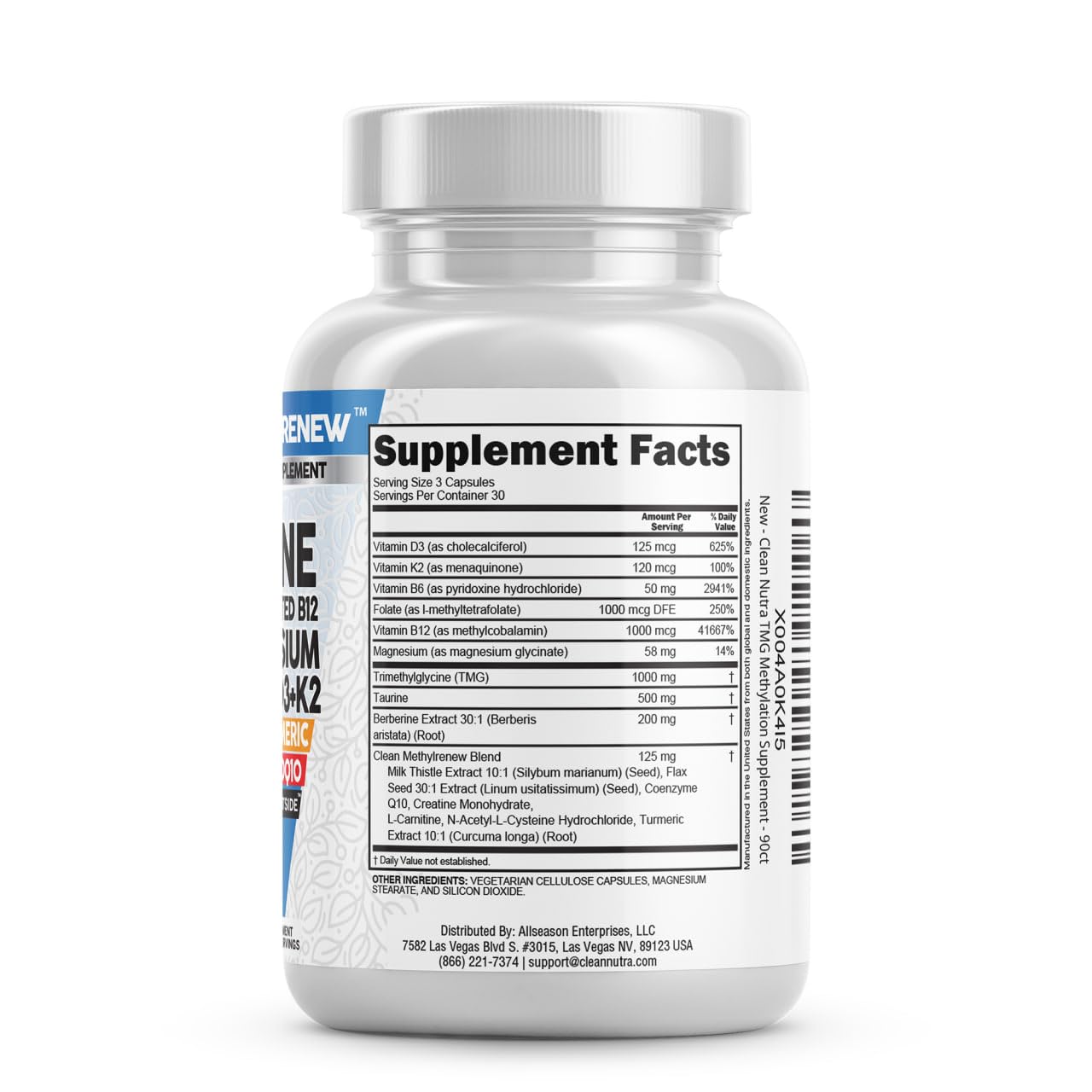 Clean Nutra Methylated Multivitamin for Women Men TMG Taurine Supplement + B6 Vitamins, B12, D3 K2, Magnesium Methylfolate Milk Thistle Omega 3 Turmeric NAC L Carnitine Creatine COQ10 B Complex Caps