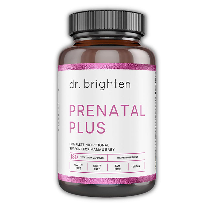 Dr. Brighten Prenatal Plus - Women’s Formulation, Active B Vitamins, Minerals, Antioxidants for Pregnant or Nursing Mothers, Non-GMO Vegan, No Gluten, No Soy - 180 Capsules