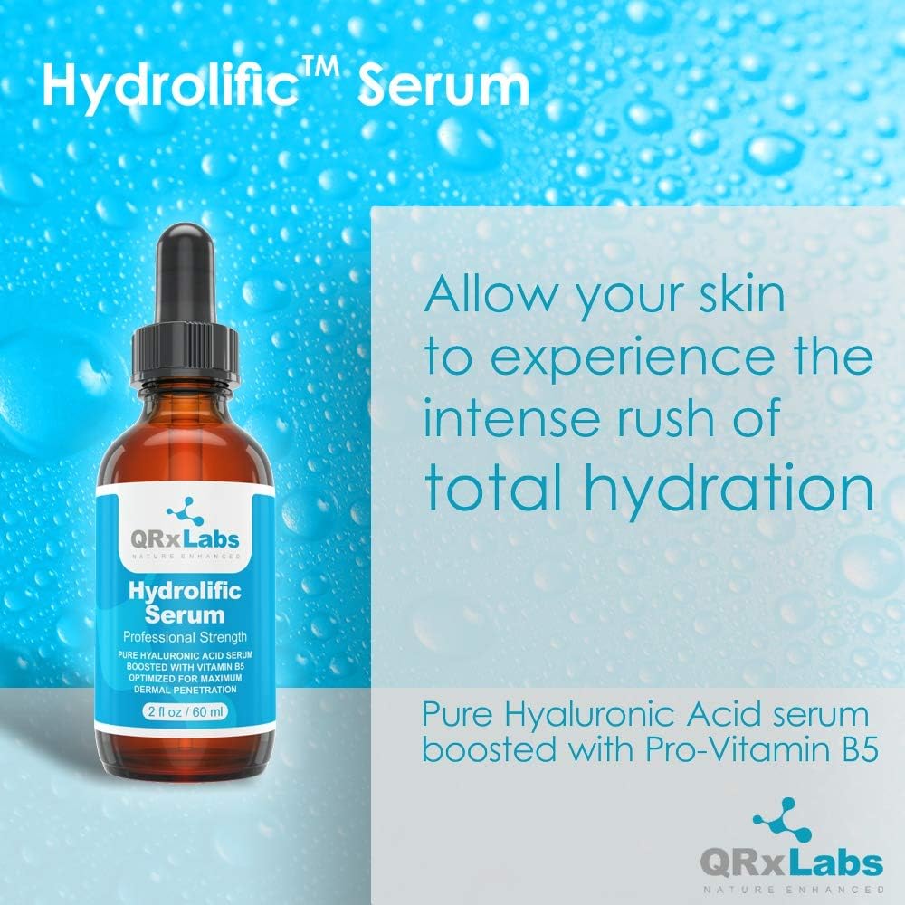 QRxLabs Hydrolific Hyaluronic Acid Serum with Vitamin B5 for Deep Skin Hydration & Dermal Penetration - Moisturizing Face Serum