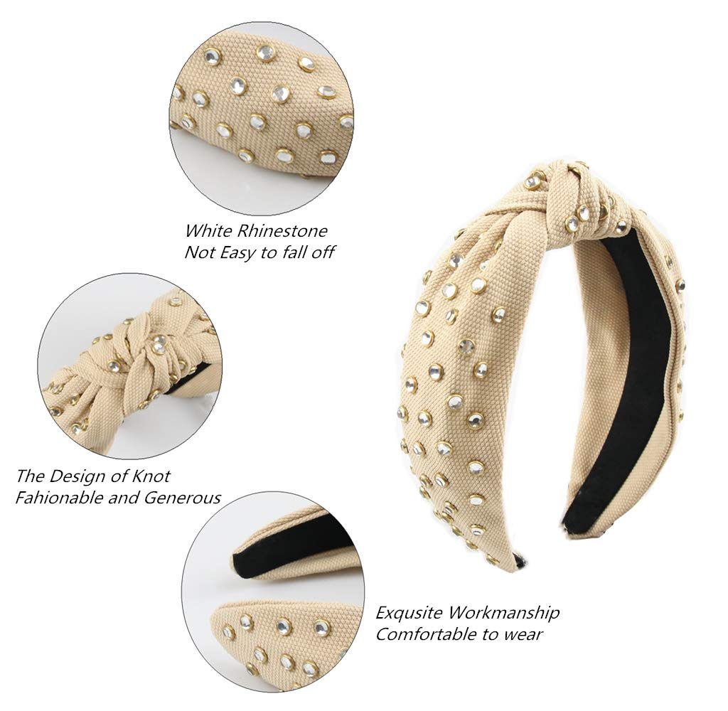 Knot Headbands for Women Knotted Pearl Colorful Rhinestone Jeweled 2 Pcs Beaded Wide Band Fashion Headbands For Girl Bohemian Hairband