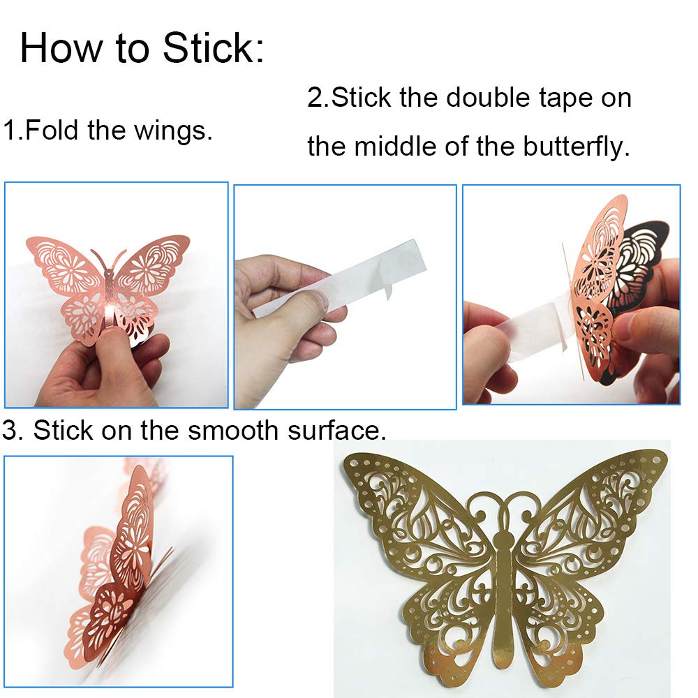 24Pcs Gold Silver Butterfly Wall Sticker Decal 3D Metallic Art Butterfly Mural Decoration DIY Flying Stickers for Kids Bedroom Home Party Nursery Classroom Offices Décor (Branches Gold 5)