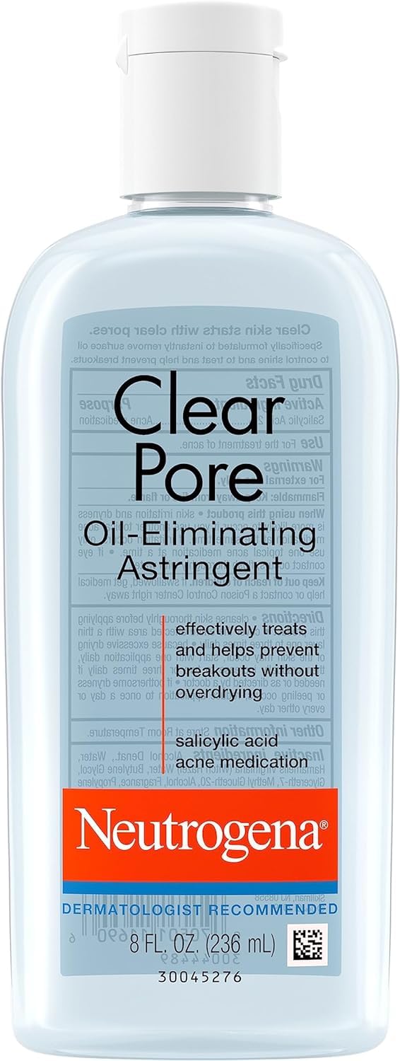 Neutrogena Clear Pore Oil-Eliminating Facial Astringent with 2% Salicylic Acid Acne Medication and Witch Hazel, Pore Clearing Treatment for Acne-Prone Skin, Helps Control Shine, 8 fl. oz, 6 Pack