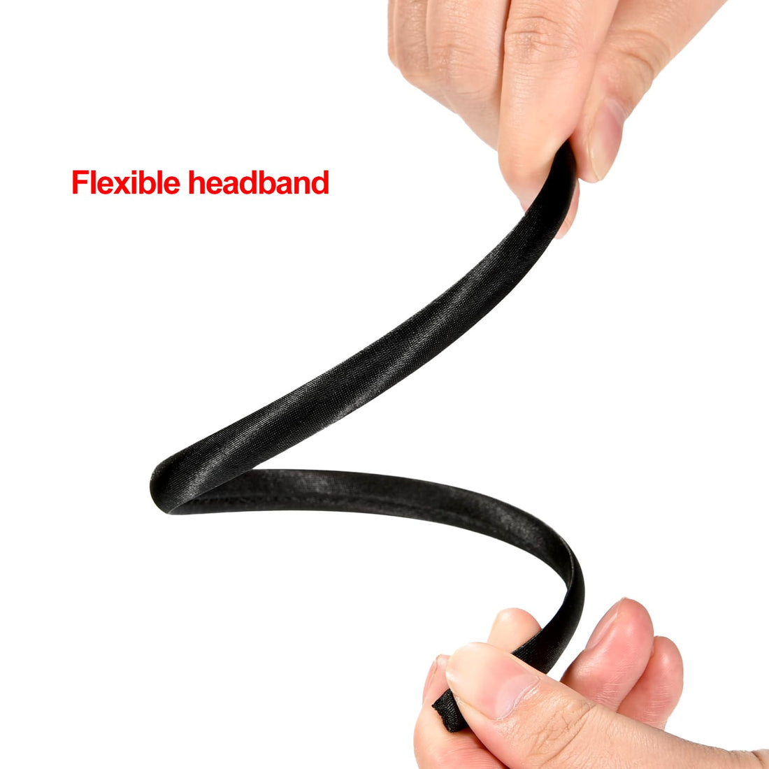 Blulu 50 Pieces Satin Headbands Black Satin Covered Hairbands Ribbon Hair Accessories for Girl Women DIY Craft, 1 cm Wide