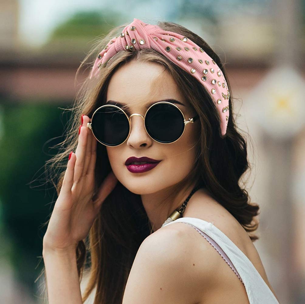 Knot Headbands for Women Knotted Pearl Colorful Rhinestone Jeweled 2 Pcs Beaded Wide Band Fashion Headbands For Girl Bohemian Hairband