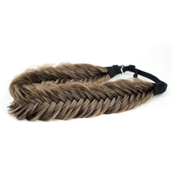 BOBIYA Wide Fishtail Synthetic Hair Braided Headband Classic Chunky Plaited Braids Elastic Stretch Hairpiece Women Girl Beauty accessory,59g (Honey Blonde)