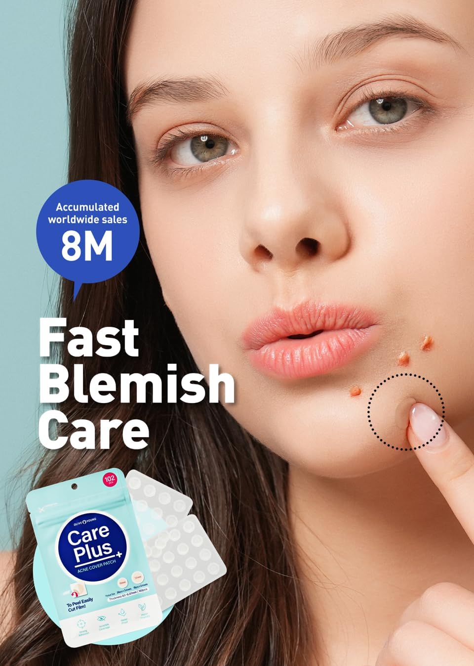 OLIVE YOUNG Care Plus Spot Patch | Hydrocolloid Acne Korean Spot Patch to Cover Zits, Pimples and Blemishes, for Troubled Skin and Face (Hydrocolloid, 102 Count (Pack of 1))