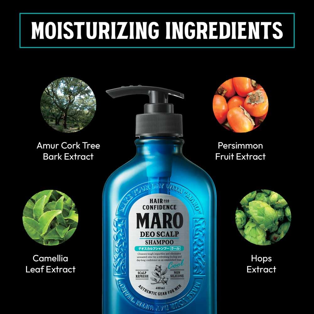 MARO Deo Scalp Shampoo - Soothing Cool Shampoo Cleanser Designed to Remove Dirt & Odor at the Root - Refreshes & Hydrates Scalp, Prevents Flakes & Itchiness - Gift for Men - 13.5 oz / 400 ml (2 Pack)