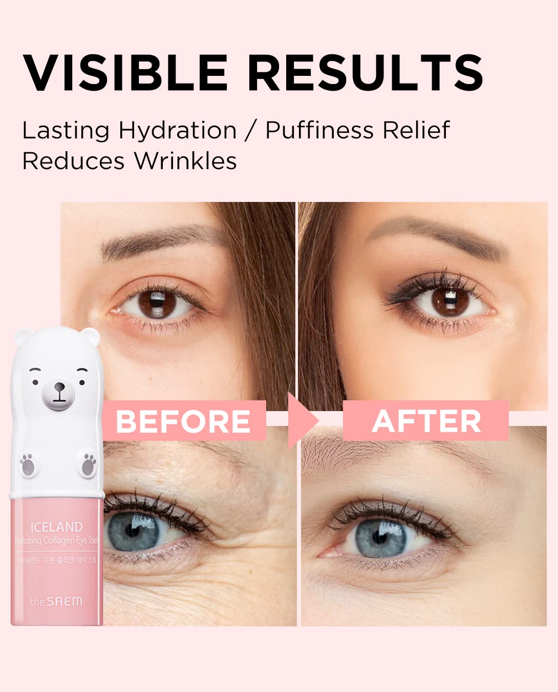 The SAEM Iceland Hydrating & Collagen Eye Stick 2 Pack - Cooling & Anti-Wrinkle Eye Balm for Dark Circles and Puffiness – Under Eye Treatment - Reduce Wrinkles and Moisturizing - Duo Set