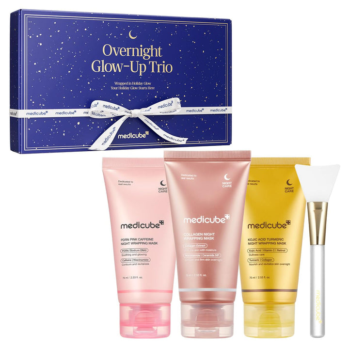 medicube Overnight Glow-Up Trio | Amazon Exclusive Holiday Overnight Wrapping Peel Off Mask | Collagen, Turmeric & PDRN | Perfect for Holiday Gifting & Self-Care | Korean Skincare for Women & Men