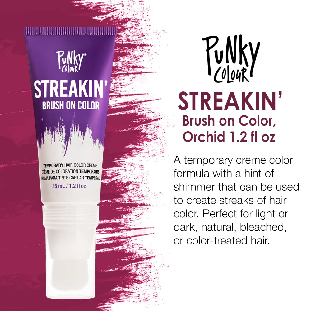 Punky Colour Streakin' Brush on Color Orchid, Temporary Hair Color Creme, Instant, DIY Hairstyle, Vibrant, Soft Hold, Men Women Kids, Easy-Squeeze Tube, 1.2 fl oz