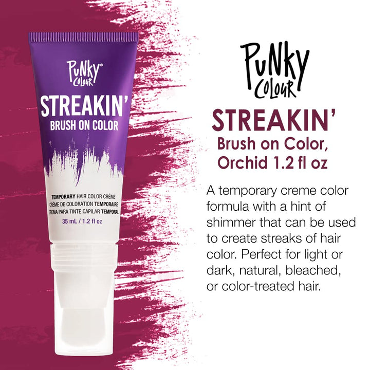Punky Colour Streakin' Brush on Color Orchid, Temporary Hair Color Creme, Instant, DIY Hairstyle, Vibrant, Soft Hold, Men Women Kids, Easy-Squeeze Tube, 1.2 fl oz